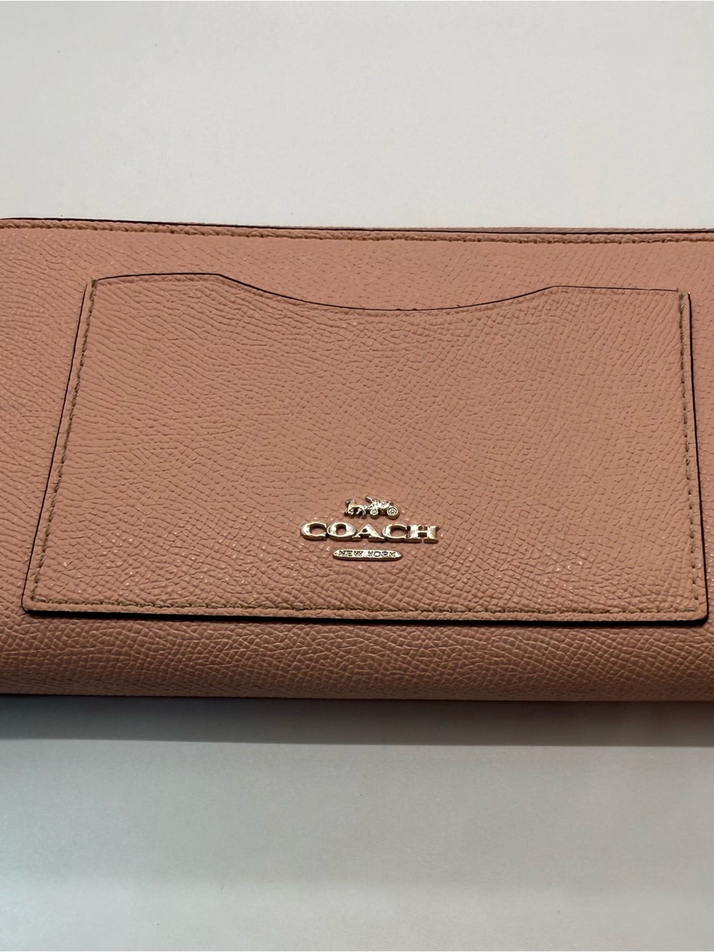Coach Pebbled Leather Clutch in Blush Pink with Gold Logo